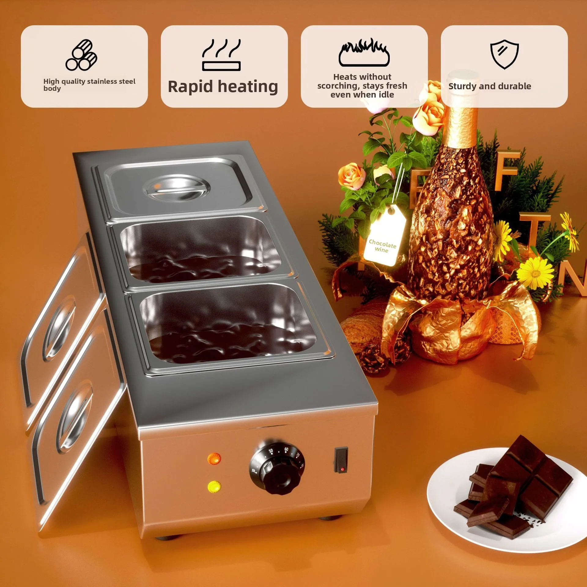 AK113 Commercial Chocolate Melting Machine 3 Tanks