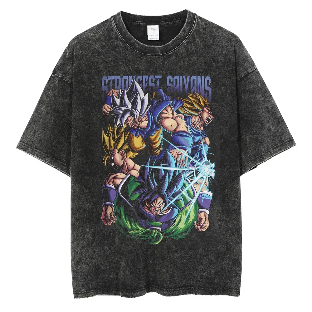 Neues 2026 Sommer Dragon Ball Vintage Washed T-Shirt für Herren – Premium Baumwolle, schwerer Stoff, Retro Streetwear, lässiges Unisex Grafik-T-Shirt