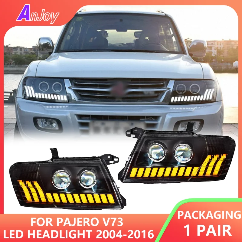 

Для PAJERO V73 светодиодные фары 2004-2016 фары V77 V75 DRL указатель поворота дальний свет ангельский глаз линзы проектора 2 шт.