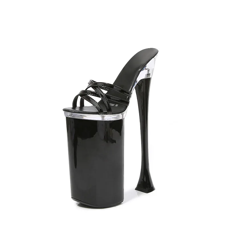 Exotic Platform Slide Sandals 10 Inch 26cm Ultra High Heel Pole Dance Runway Model Show Women's Chunky Block Heel Shoes