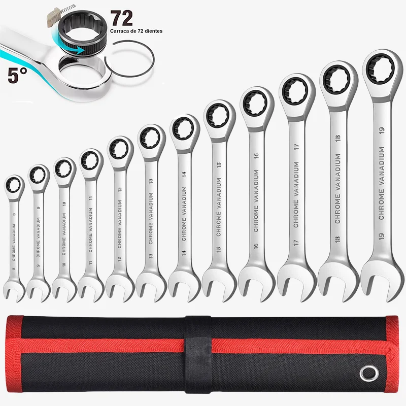 

Red and Black Bag Fixed Head Wrench Ratchet Wrench Set Wrench Kit Hand Tools Auto Repair Tools