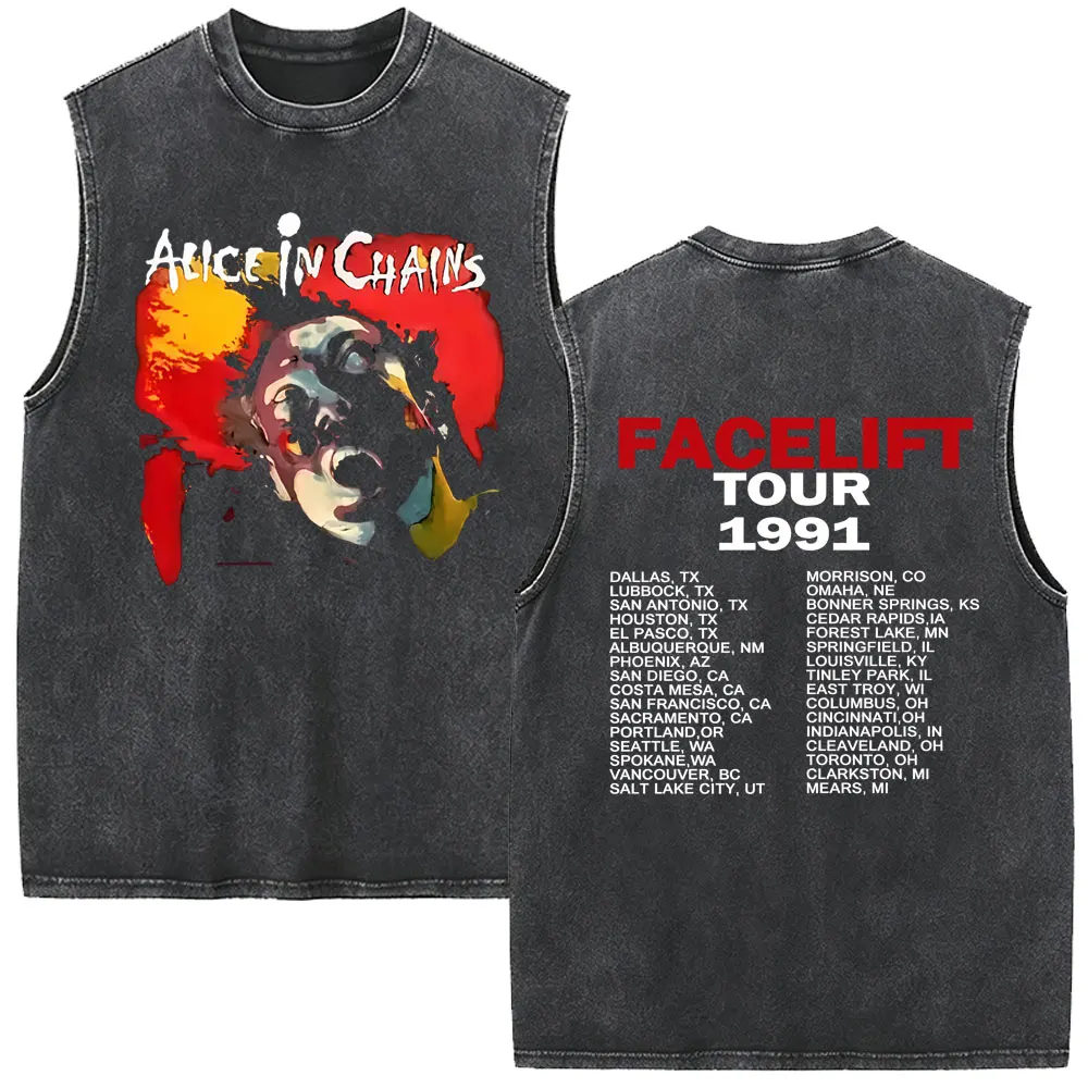 Rock Band Alice in Chains Layne Staley Vintage Washed Tank Tops Men Women Clothing Punk Casual Oversized Sleeveless Vest T-shirt