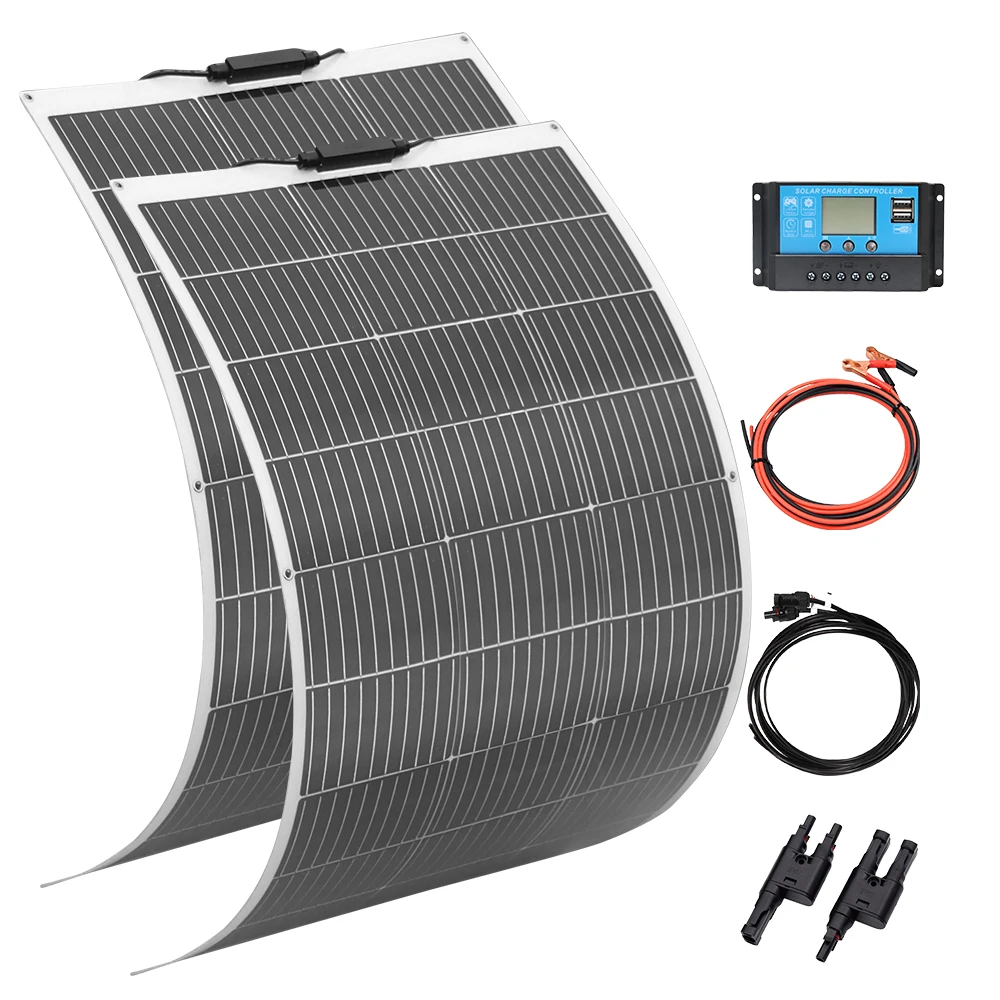 XINPUGUANG Flexible Solar Panel Zonnepanelen 200W 100W Mono Flexibel Zonnepaneel 20A/10A Solar Controller Module Voor Auto Rv Boot Huis Dak vans Camping 12V 24V Solar Batterij