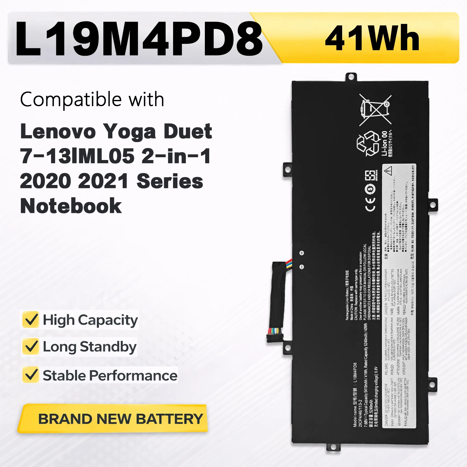 PowerHub L19M4PD8 L19C4PD8 7.68V 41Wh Laptop Battery For Lenovo Yoga Duet 7-13IML05 Replace L19M4PD8 SB10X87838