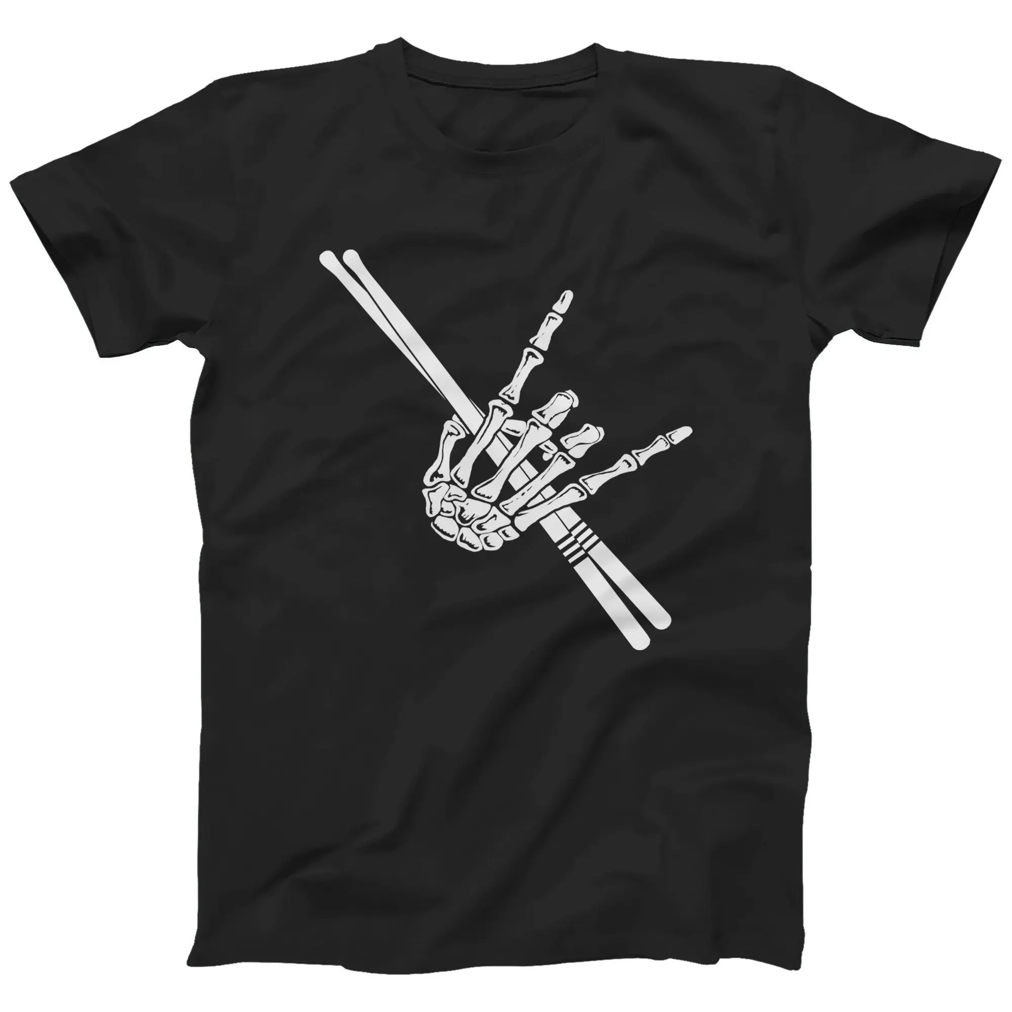 Men's Summer Casual T-shirt, Simple and Comfortable Rocker Drummer T-Shirt: Skeleton Hand Drum Sticks Graphic Tee