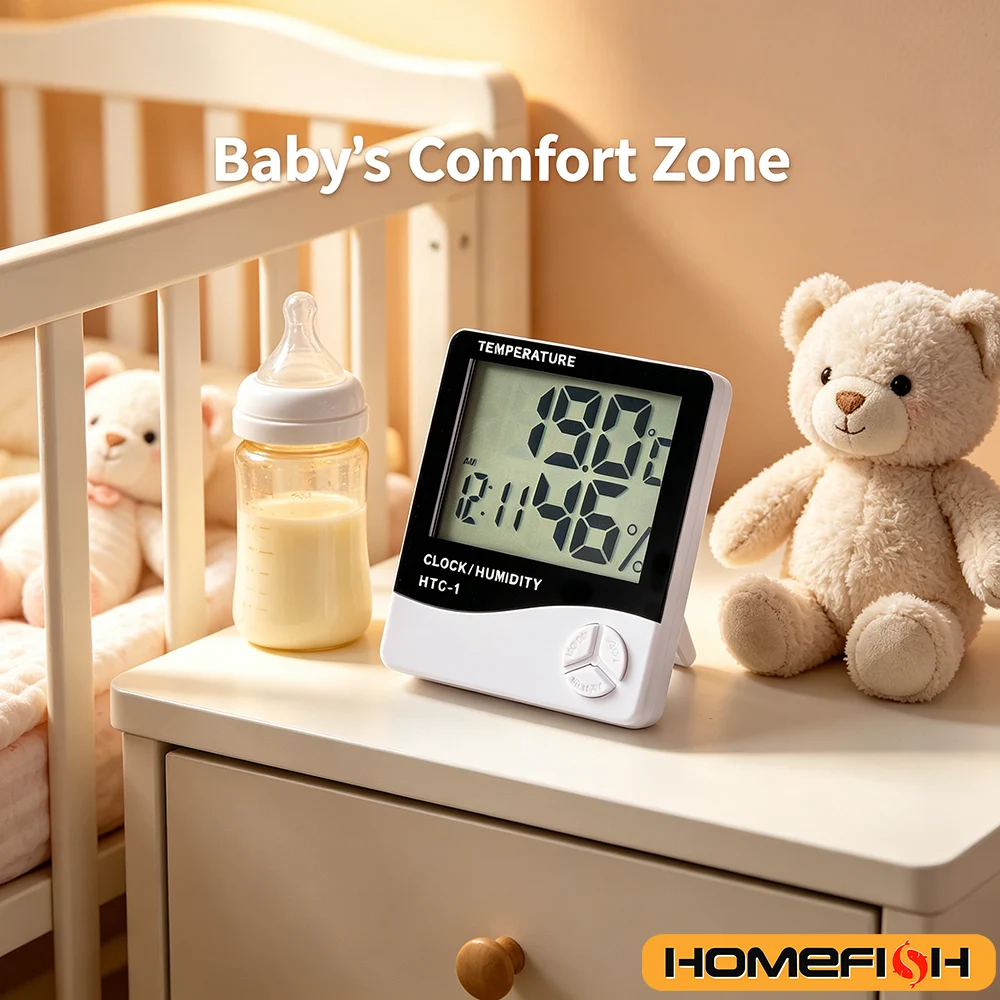 LCD Digital Temperature  Humidity Meter  HTC1 Indoor Outdoor Hygrometer Thermometer Home Weather Station with Clock