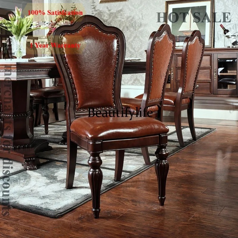 R134 American solid wood coffee chair restaurant retro soft bag seat cushion back chair study computer leather art chair