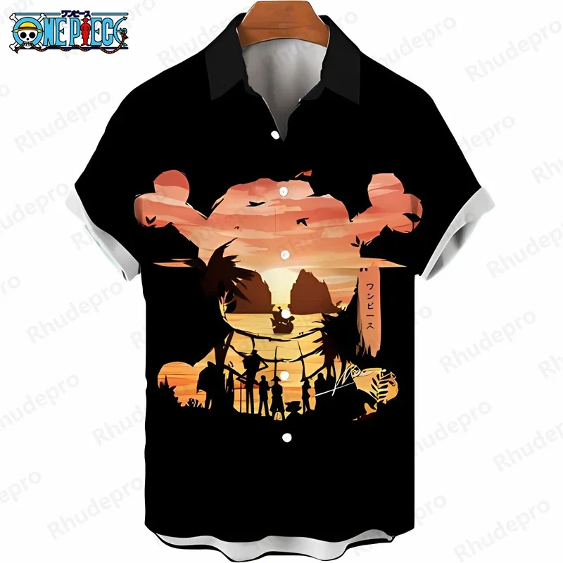 Men's Stylish One Piece Hawaiian Shirt Tropical Print Anime Kids Short Sleeve Casual Beach Vacation Button Down Shirt Tops