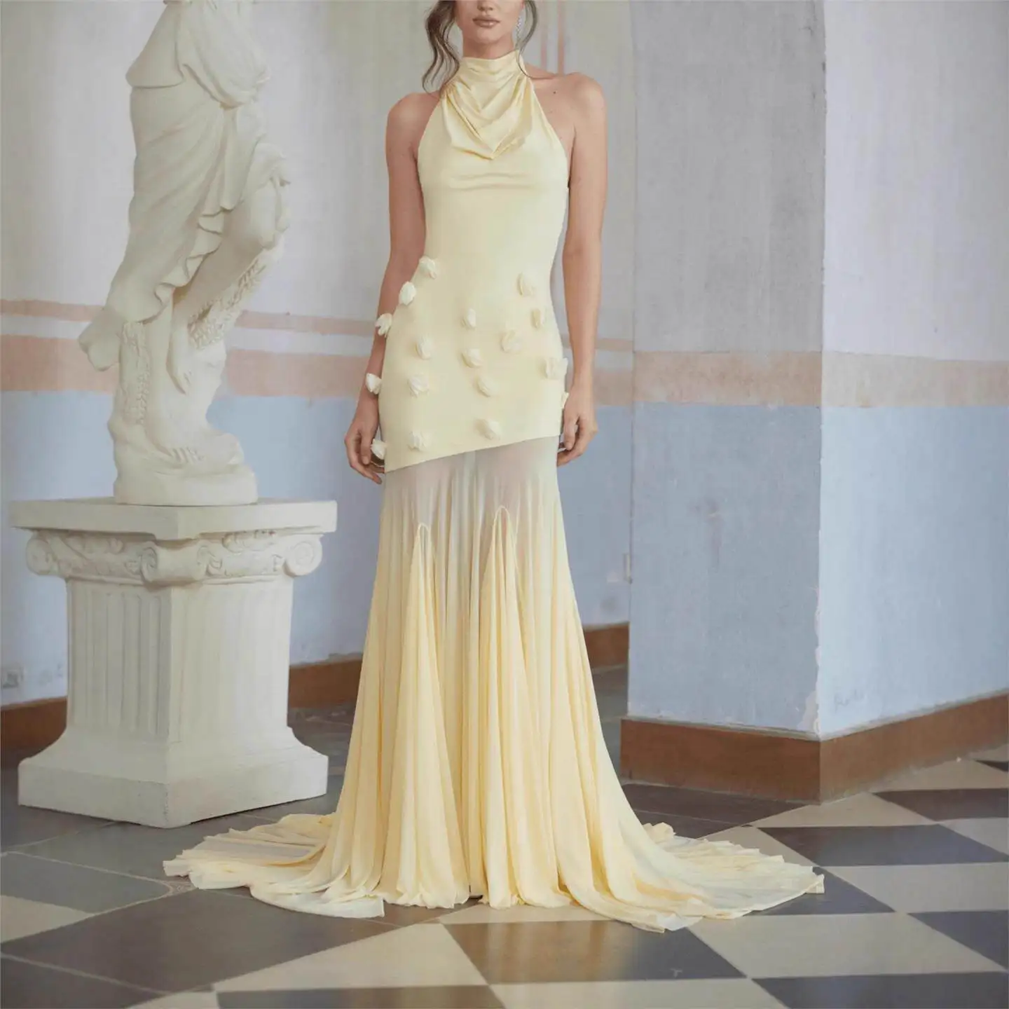 

Sexy Slim Fit Backless Fish Tail Dress Large Skirt Splice Cross Border Independent Station Women's Fashion High Waist H Version