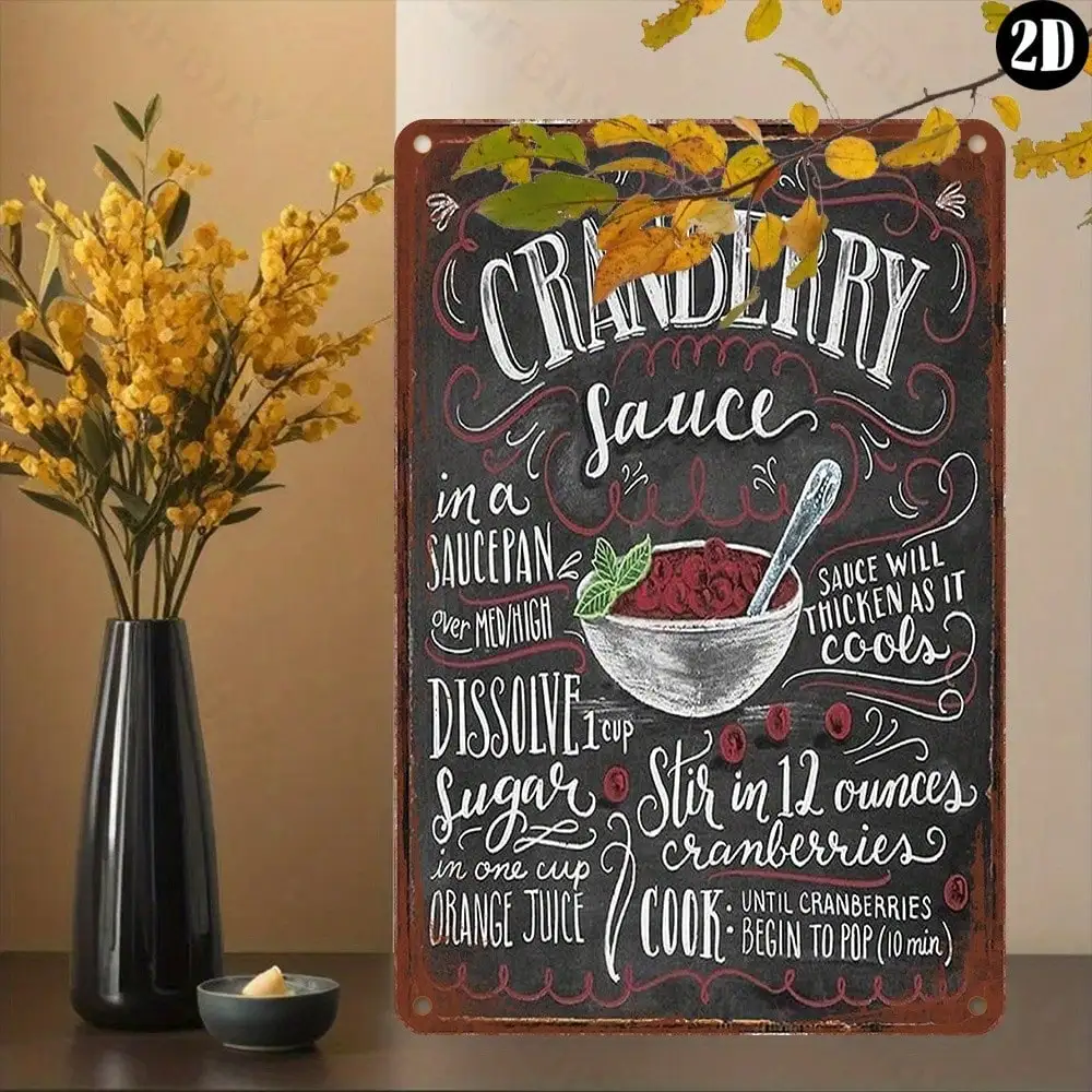 Letrero de aluminio impreso con receta de salsa de arándanos, decoración para el hogar/oficina/bar, regalo de Navidad/Halloween, escultura de pared