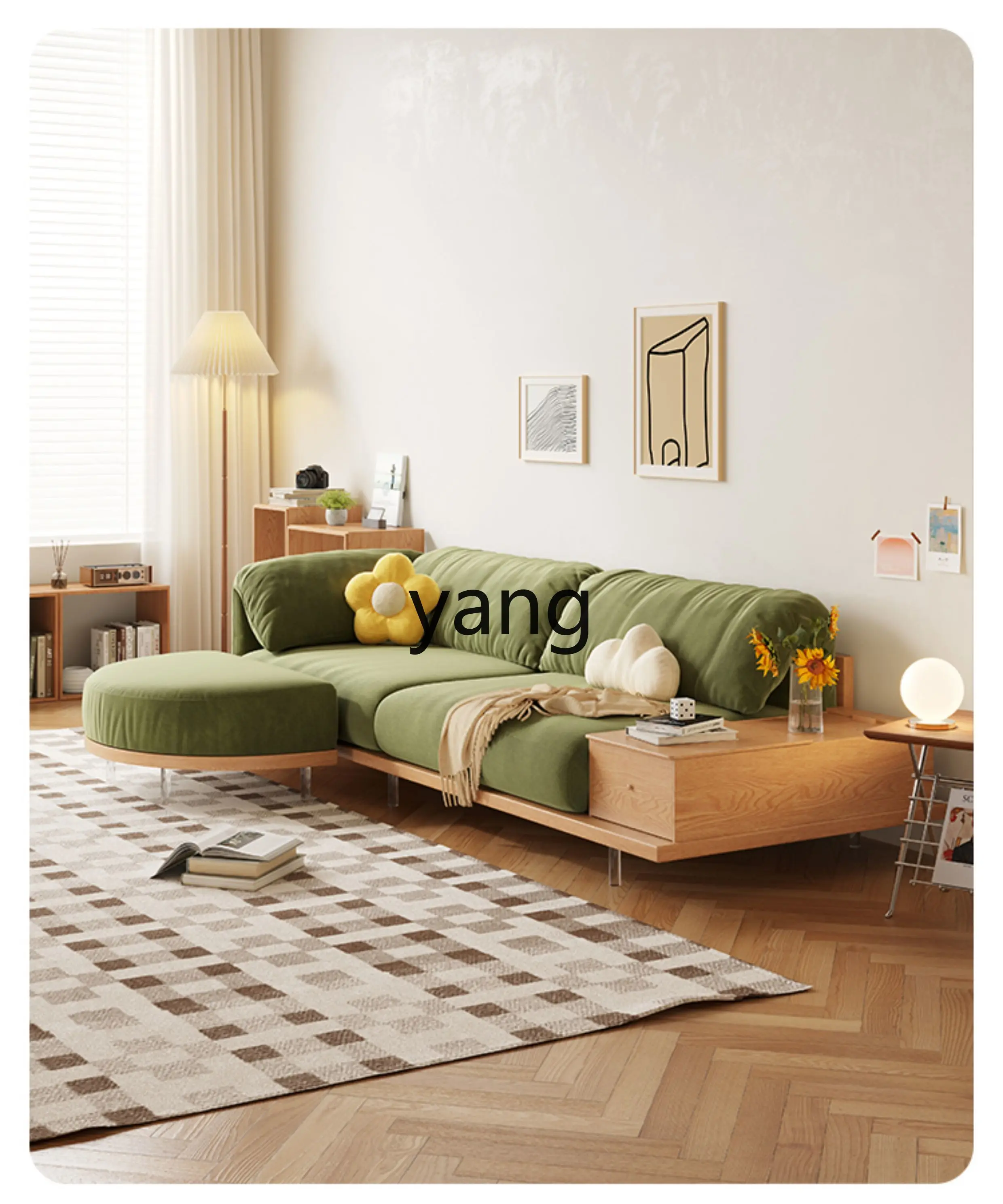 

LMM suspension sofa simple size apartment log wind solid wood storage sofa with edge