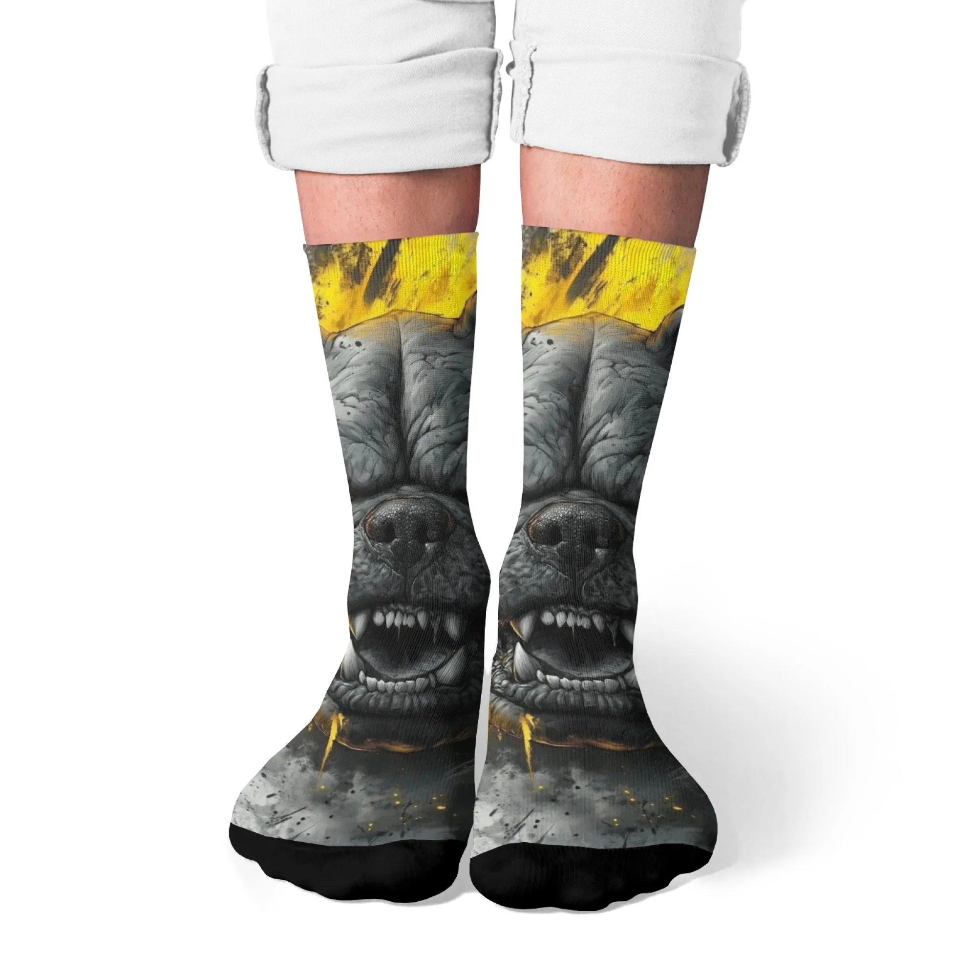 Feroz bulldog impressão meias masculinas novidade harajuku retro rua tripulação meias confortáveis respiráveis antiderrapantes festa diversão presente