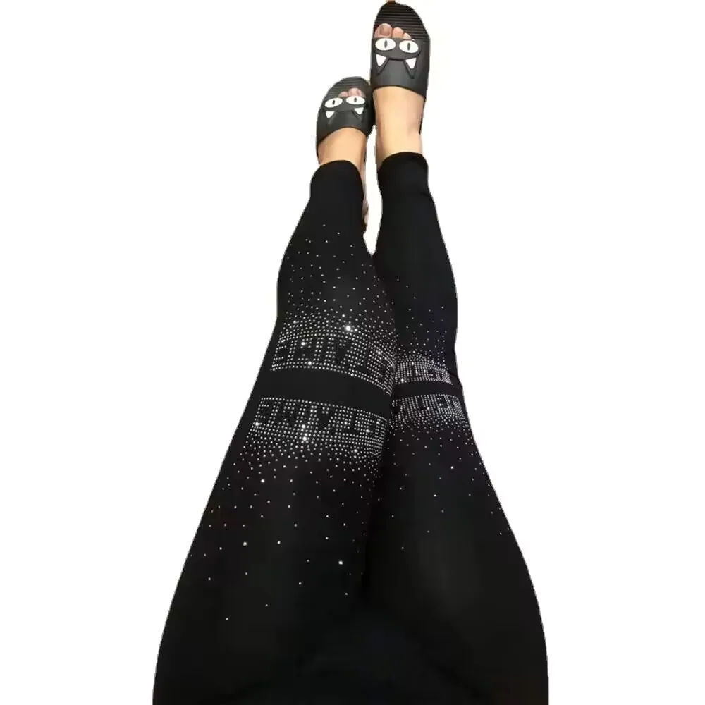 50-100kg autunno inverno Leggings con diamanti donna Sexy moda collant lucidi leggins con strass sottili femminili pantaloni collant caldi da donna