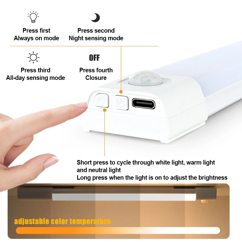 Lumières LED sans fil rechargeables USB sous les armoires, détecteur de mouvement, veilleuse à intensité variable, lampe pour cuisine, armoire,