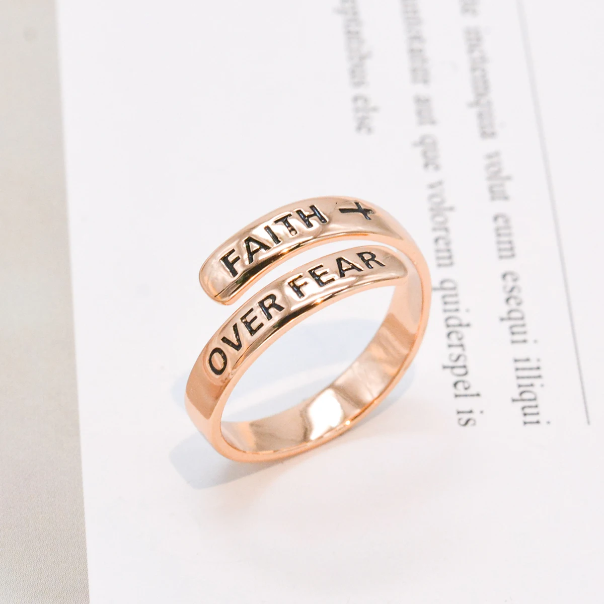 Open Ring S925 Silver Adjustable Wide Edge Inspirational Vintage Faith Over Fear Simple Electroplated Ring