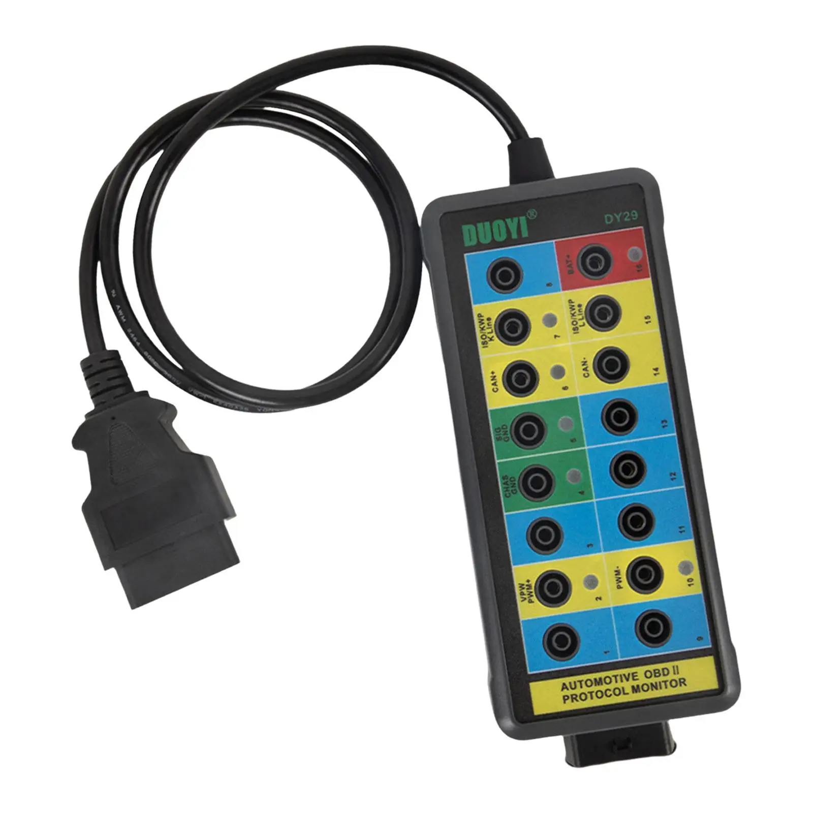 OBDII Box Diagnostic Tool LED 16 Pin Communication Power Ground Detector OBDII