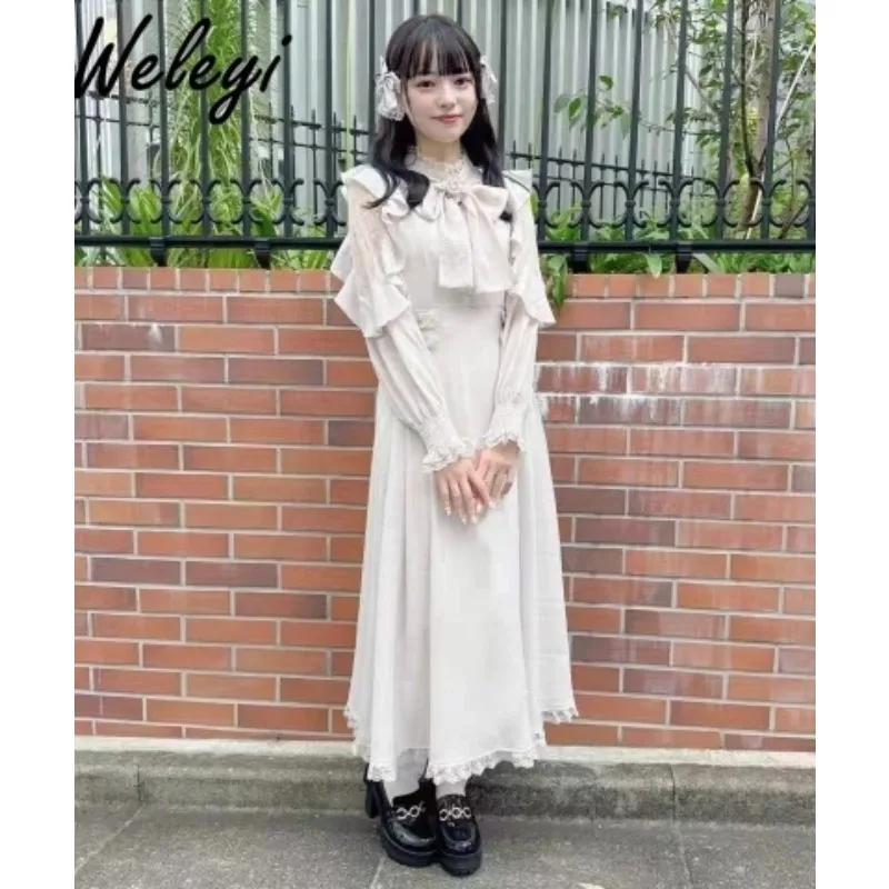 

Jirai Kei Rojita Ruffled Long Dress 24 Spring New Mine Series Japanese Sweet Woman's Off Shoulder Stand Neck Long Sleeve Dresses