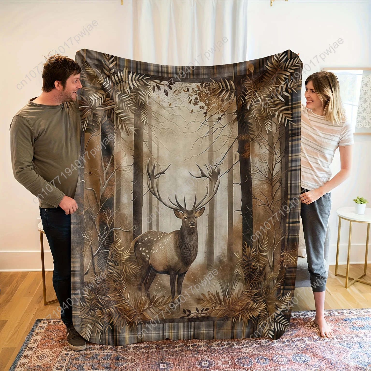Vintage Forest Deer Flannel Blanket - Soft, Warm, and Cozy All-Season Throw with Realistic Animal Print in Rich Brown Tones for