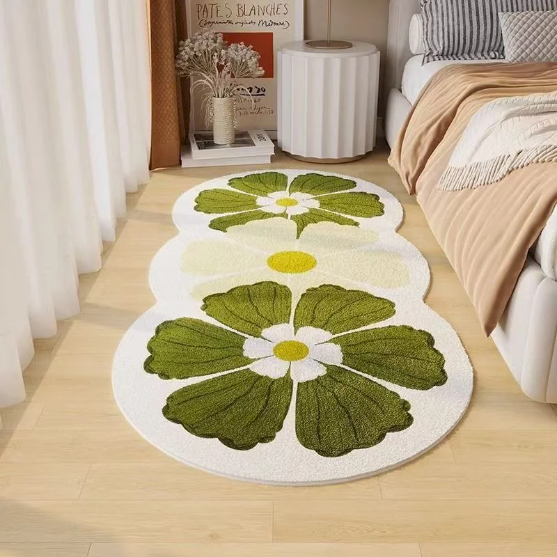 VIKAMA Floral Pattern Bedside Long Blanket Plush Anti Slip Absorbent Floor Mat Bedroom Home Interior Decoration Soft Cushion