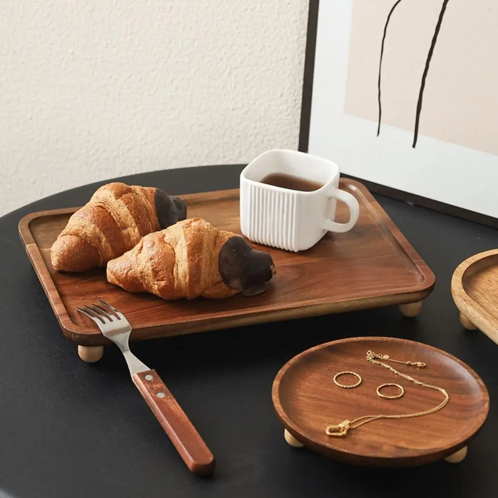 

Multipurpose Retro Kitchen Serving Tray Solid Wood Decorative Wood Pedestal Stand Portable Sturdy Tea Coffee Plate Home Decor