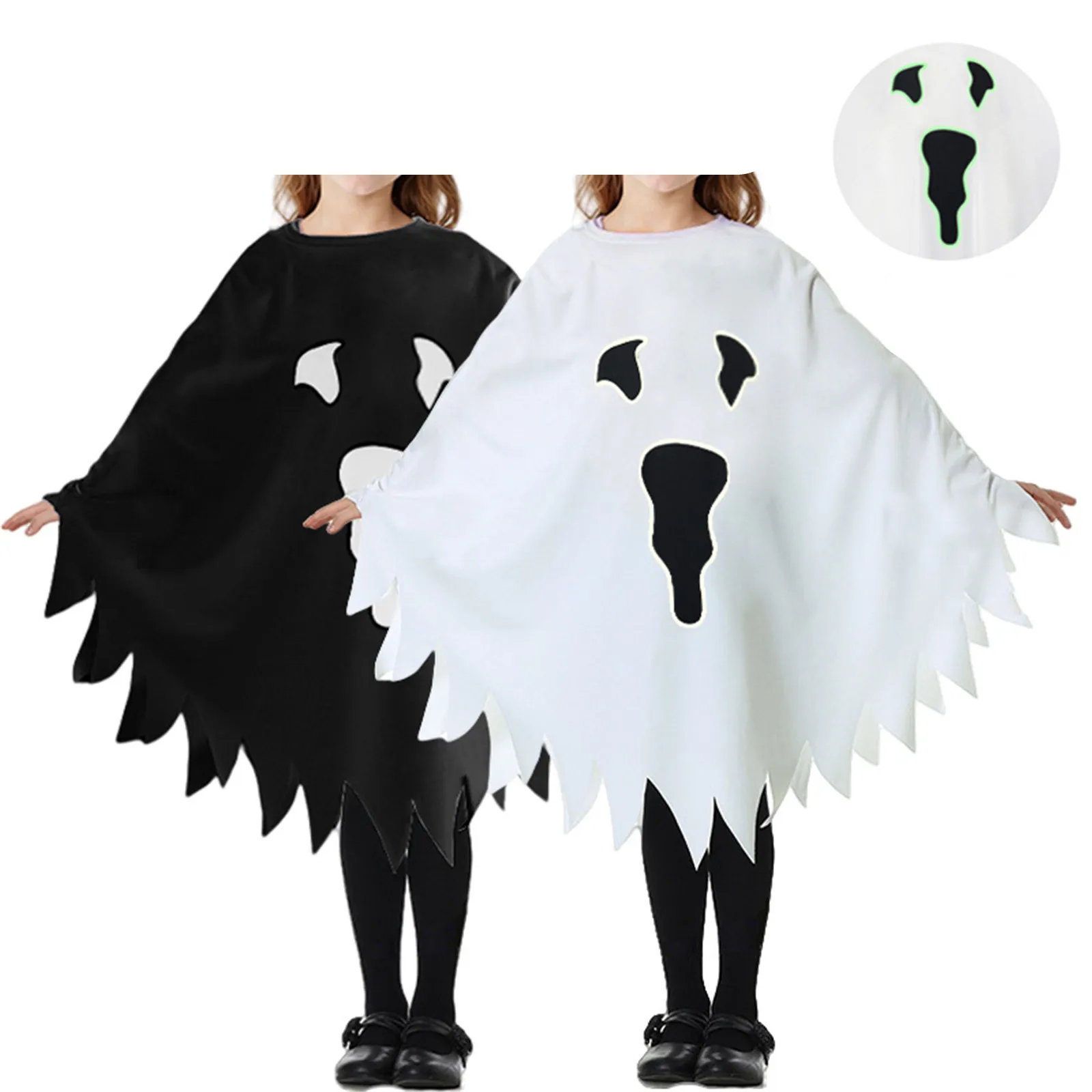 

Toddler Ghost Costume White Black Luminous Cloak Kids Boy Girl Halloween Cosplay Outfit Pumpkin Capes for Party