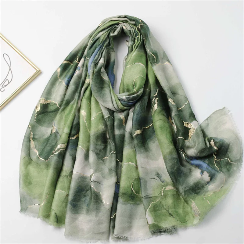 Women Winter Thick Viscose Cotton Scarf Ink Painting Floral Fringe Shawls And Wraps Pashmina Stole Bufandas Muslim Hijab Sjaal
