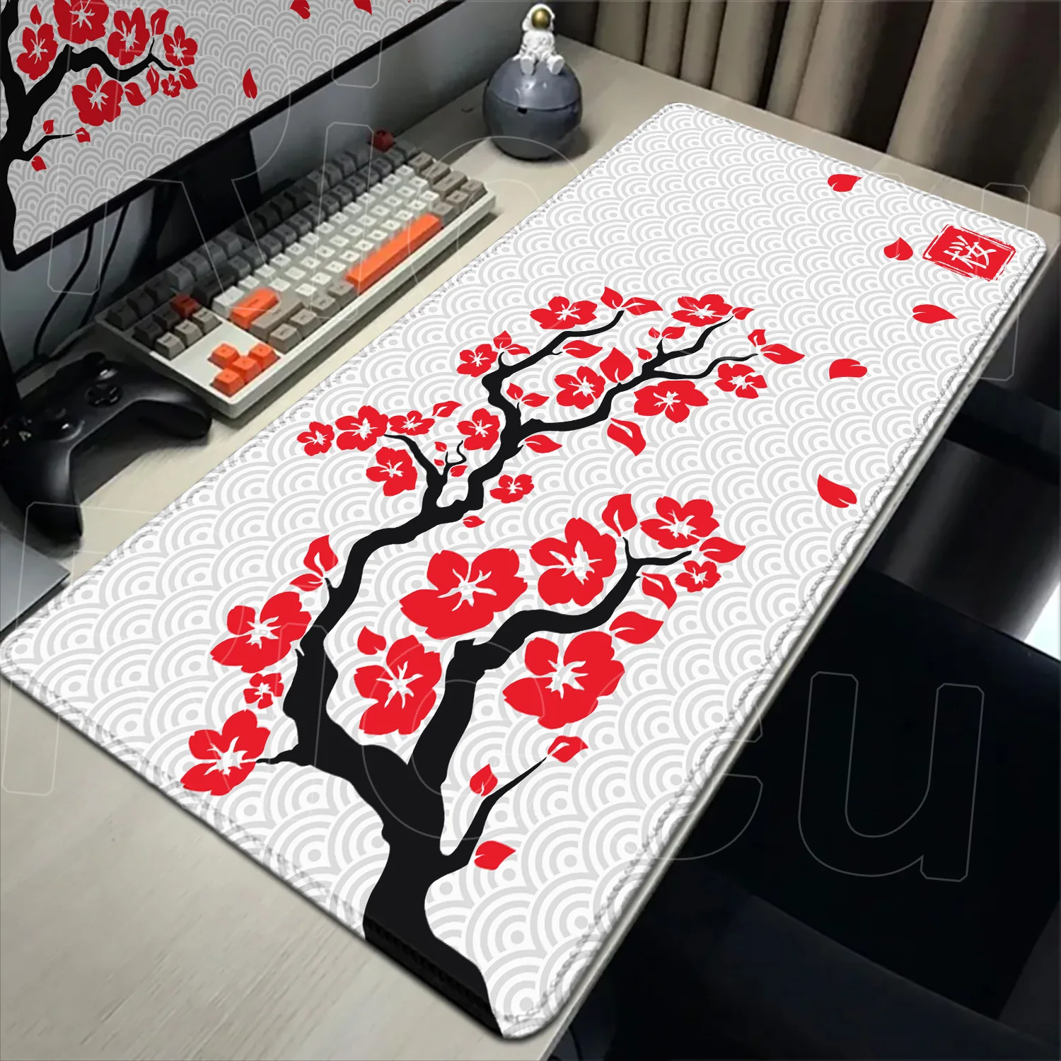 Japanese Cherry Blossom Gray Mouse Pad XXL Laptop Gaming Deskmat Anime Office Carpet Sakura Mousepad Keyboard Computer Table Rug