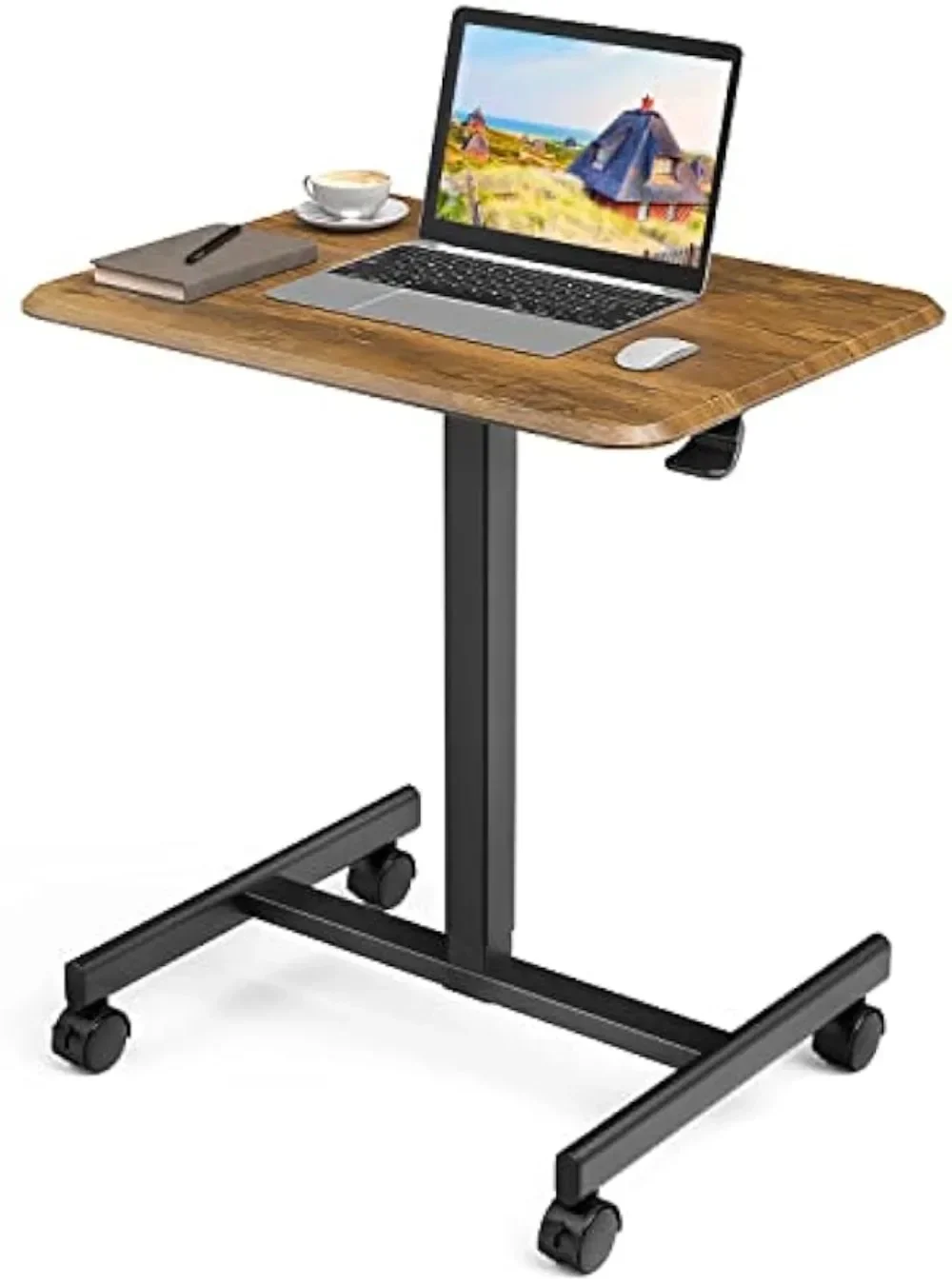 Mobile Laptop Desk, Mobile Small Standing Desk Pneumatic Adjustable Height, Portable Rolling Desk Laptop Cart Ergonomic Mobile