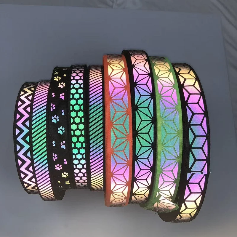 2CM/2.5CM Rainbow Colors Reflect Tape With Pattern Polyester Reflective Strip Sewing For Clothing
