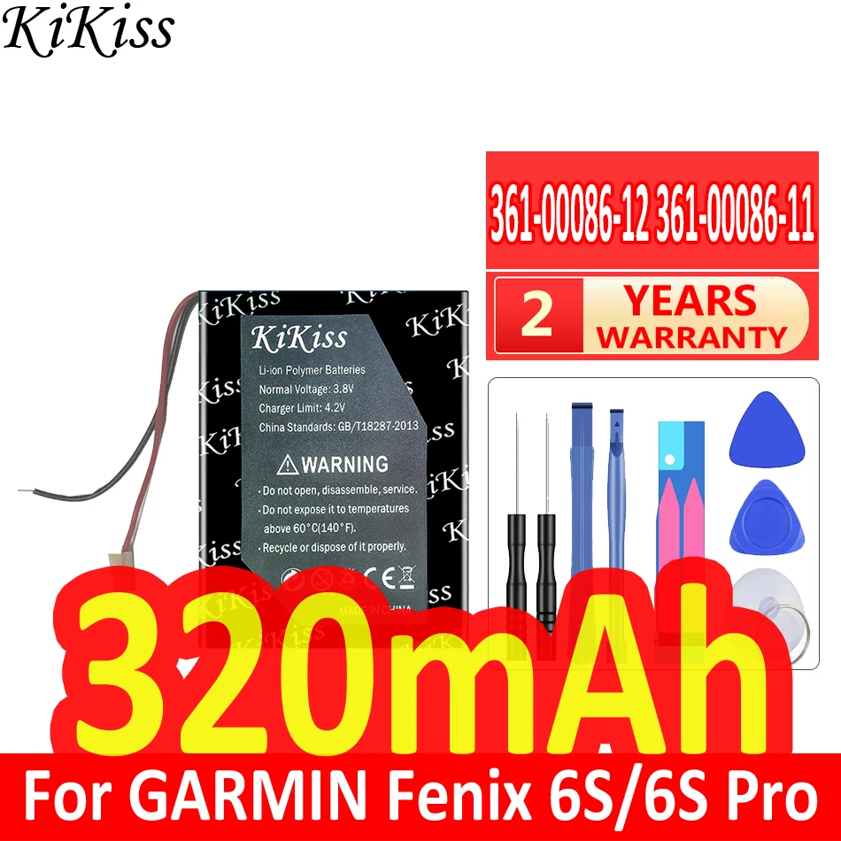 320mAh KiKiss Powerful Battery 361-00086-12 361-00086-11 For GARMIN Fenix 6S Pro Sapphire Smart Sport