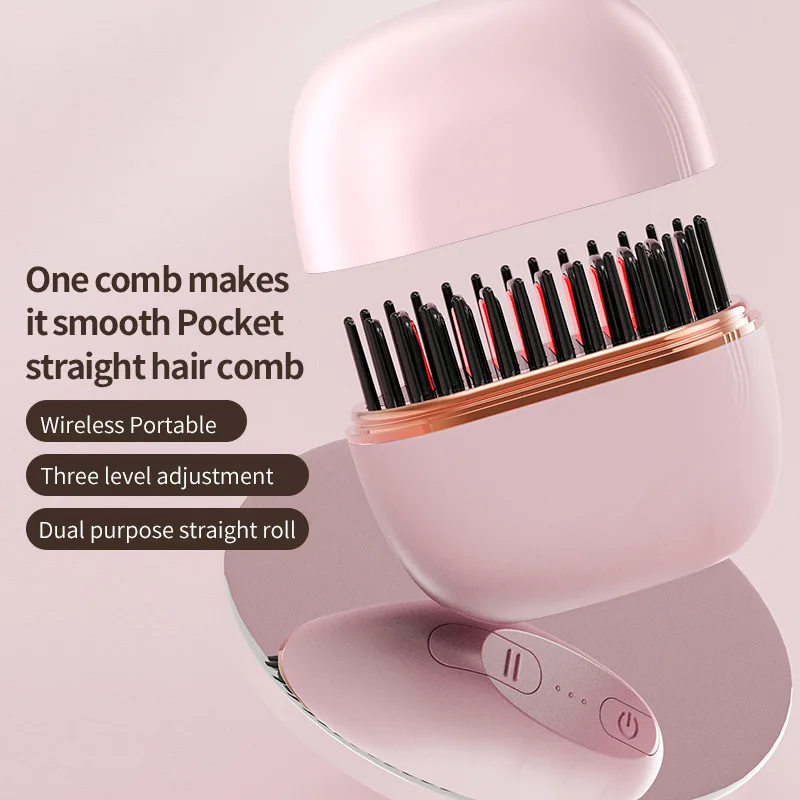 Wireless hair straightening comb, negative ion hair injury portable hair straightening and curling iron, dual-purpose straight p