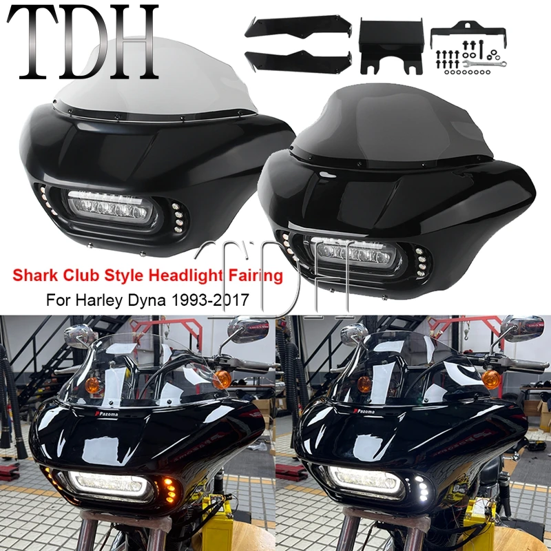 

Batwing Fairing Windshield Trim LED Headlight Shark Cowl Fairing For Harley Dyna Wide Glide FXDWG FXDWGI 93-17 Fat BobFXDF 08-17