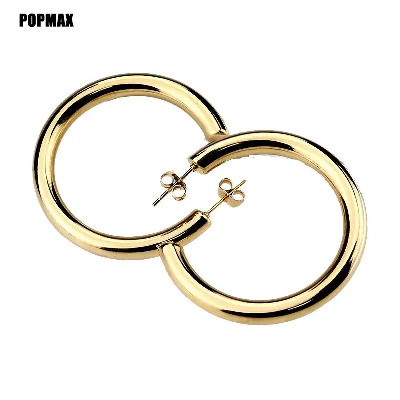 Oversize Gold Plated Hoop Earring Simple Thick Round Circle Stainless Steel Earrings for Women Punk Hiphop Jewelry Brincos 2022