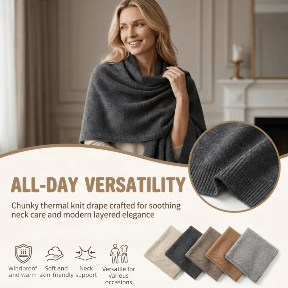 Versatile Warm Soft Knit Shawl Solid Color Polyester Neck Scarf High-Quality Lightweight Outer Cape Air-Conditioned Rooms