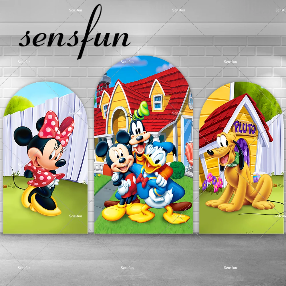 

Mickey Minnie Donald Duck Pluto Arch Backdrop Cover for Kids Birthday Party Decor Clubhouse Chiara Wall Backgrounds Doubleside