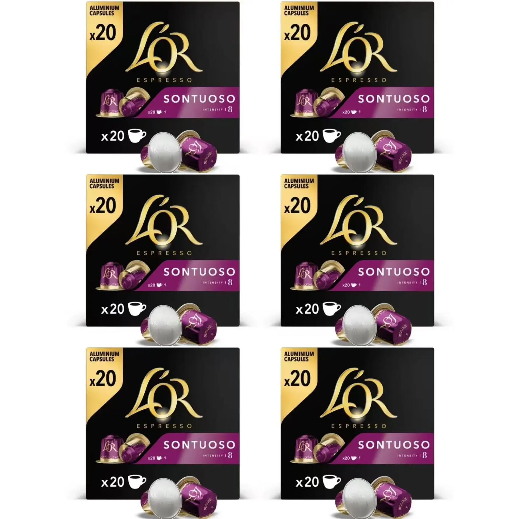 L'OR ESPRESSO café total 120 capsulas  20 cápsulas *6pack sontuoso-decafeinato ristretto -colombia andes-onyx