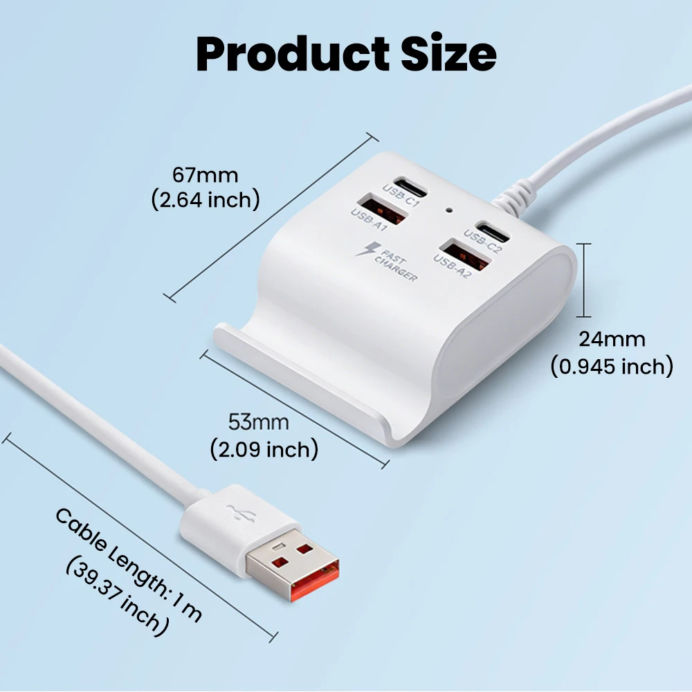 USB Multi-port Docking Station Charging Head Mobile Phone Stand 2PD2QC HUB Extension Cable Support Single-port Data Transmission