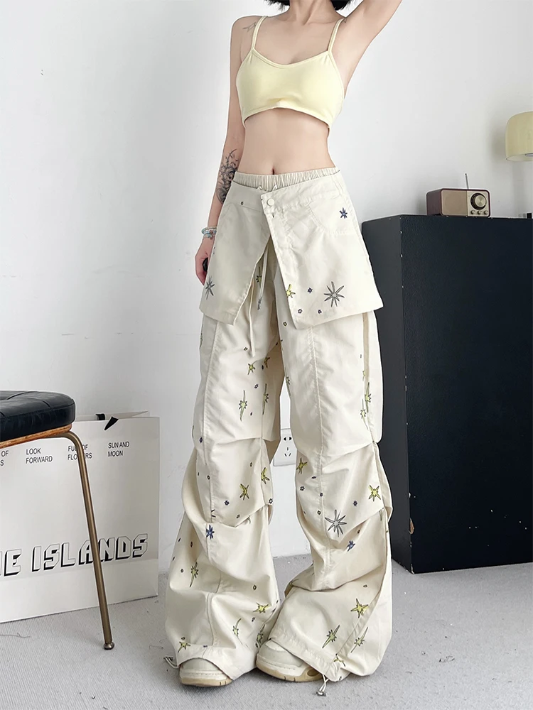 Women\'s Print Pants Vintage Y2k Harajuku Aesthetic Streetwear Pants High Waist Parachute Trousers Japanese 2000s Style Clothes