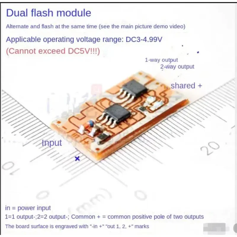 Dual Output Strobe Light Module, Flashing Synchronously after Alternating Back and Forth, Red and Blue Warning Model Lights D03