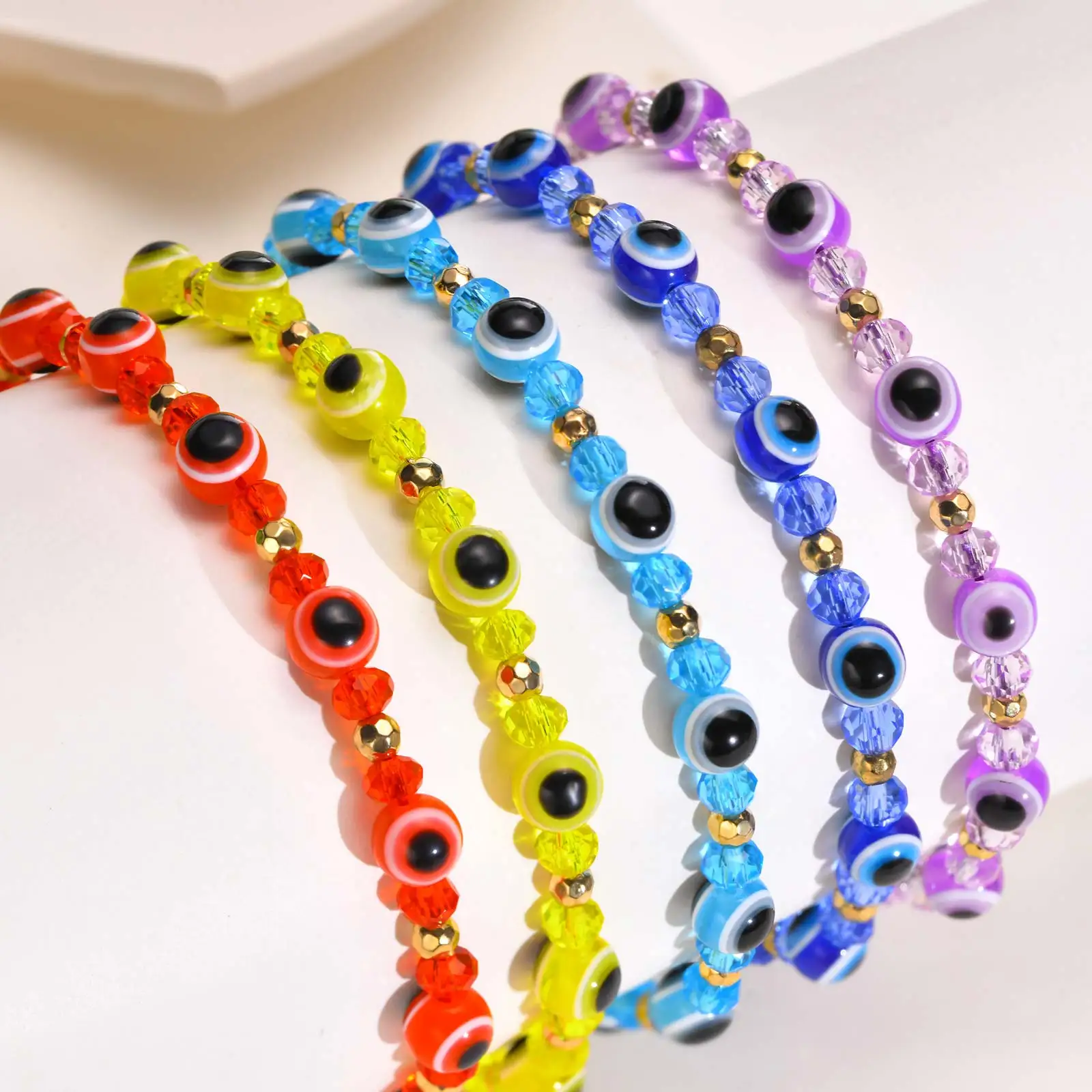 سوار عين الشر من الخرز الكريستالي الملون للنساء، أساور عين الشيطان بسلسلة حبل، هدية مجوهرات قابلة للتعديل لمحبي الصديق