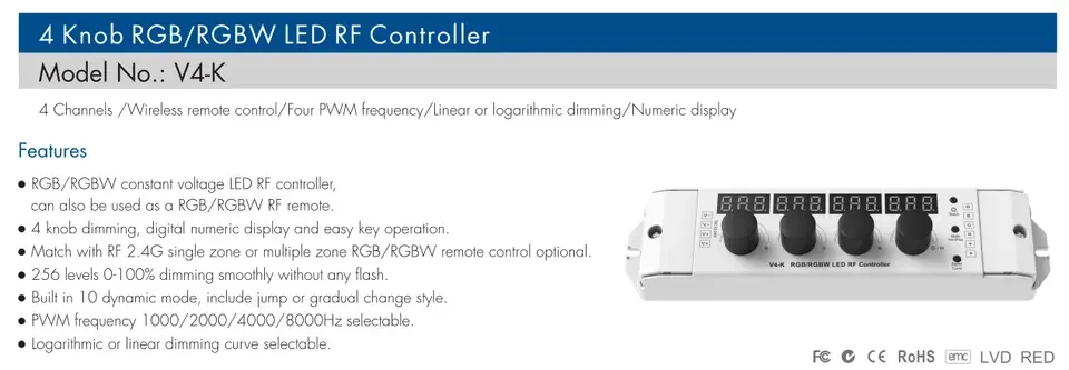 Imagem -04 - Skydance-led Dimmer com Controle Remoto rf para Canais Led Tiras Knob Key Rgb Rgbw 4ch x 4a Display Digital 1224v dc