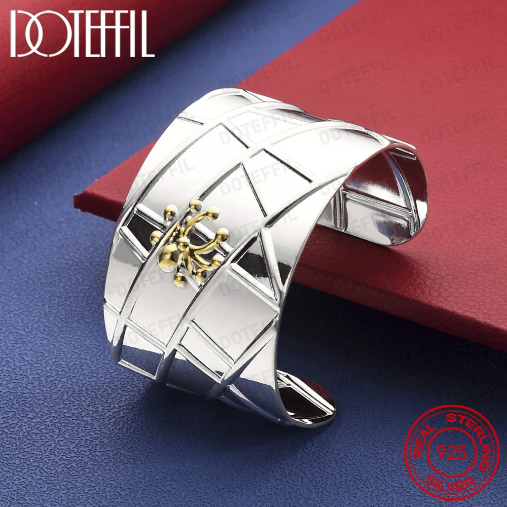 925 Sterling Silver 40mm Gold Spider Bangle Bracelet For Man Woman Wedding Engagement Fashion Charm Party Jewelry