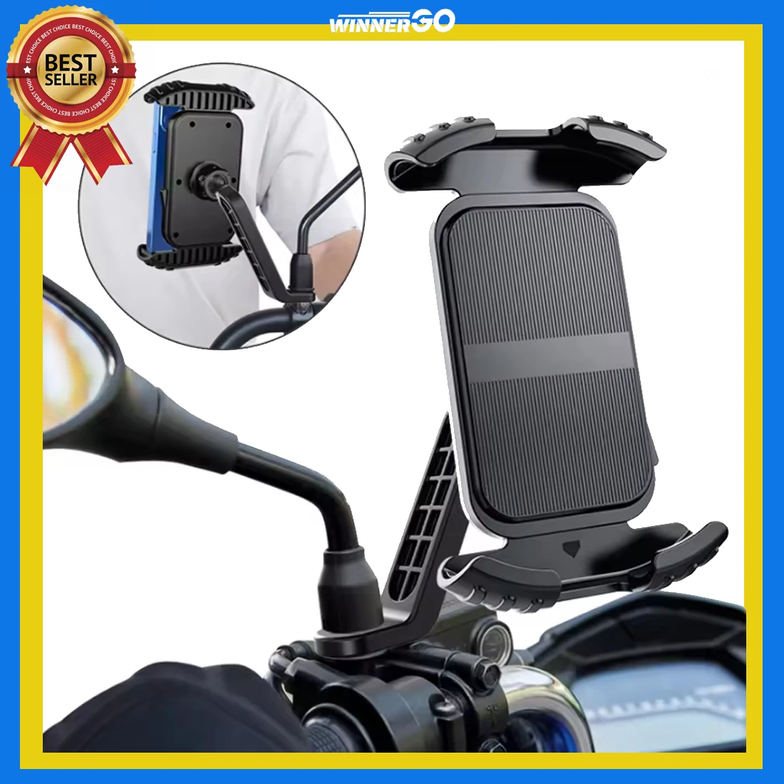 

Universal 360 Degree Adjustable Cell Phone Holder Motorcycle Rearview Mirror Stand GPS Support for iPhone 15 14 Pro Max Samsung