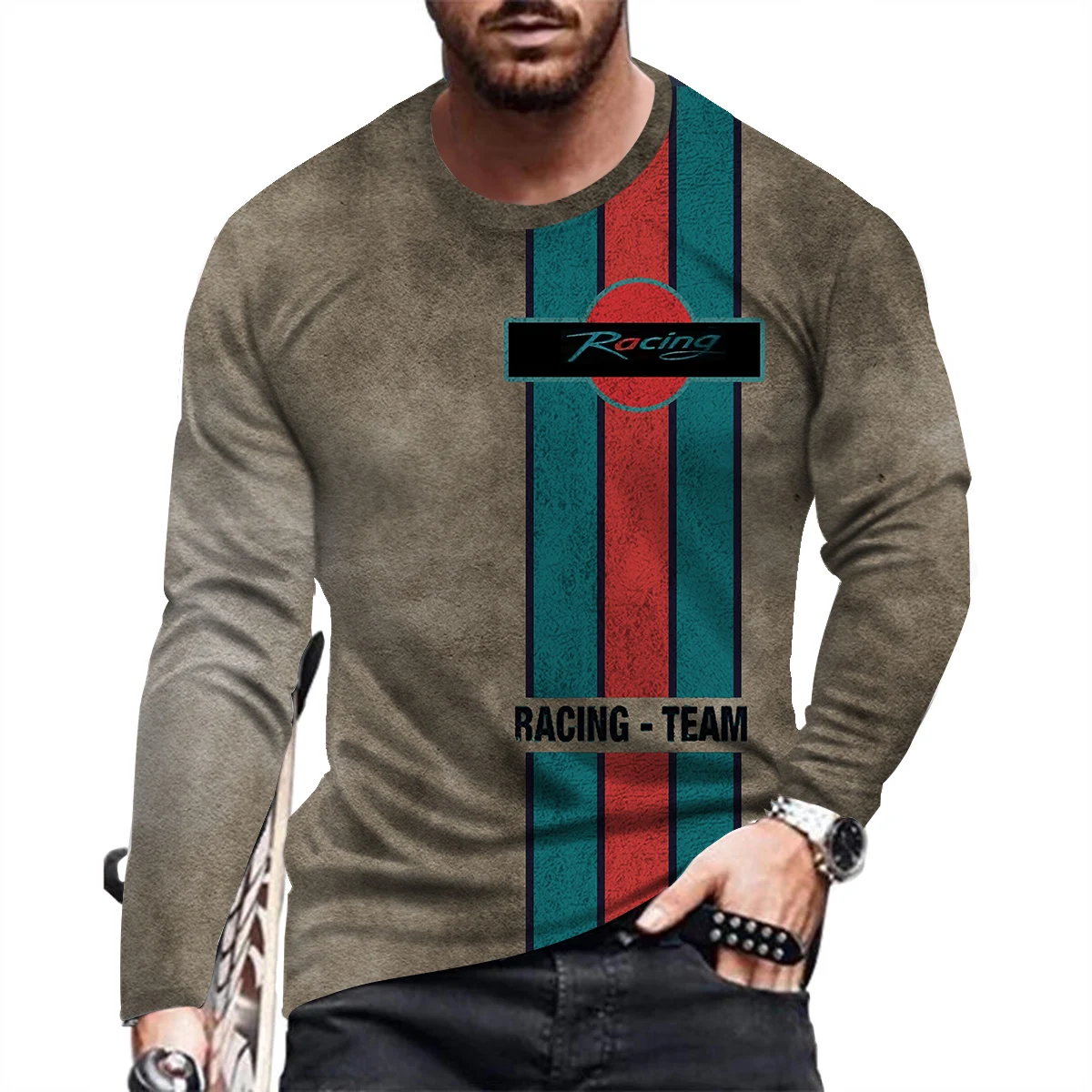 

Spring Autumn Men Long Sleeve Round Neck T Shirt Men 3D Digital Print Casual Fitness T Shirt