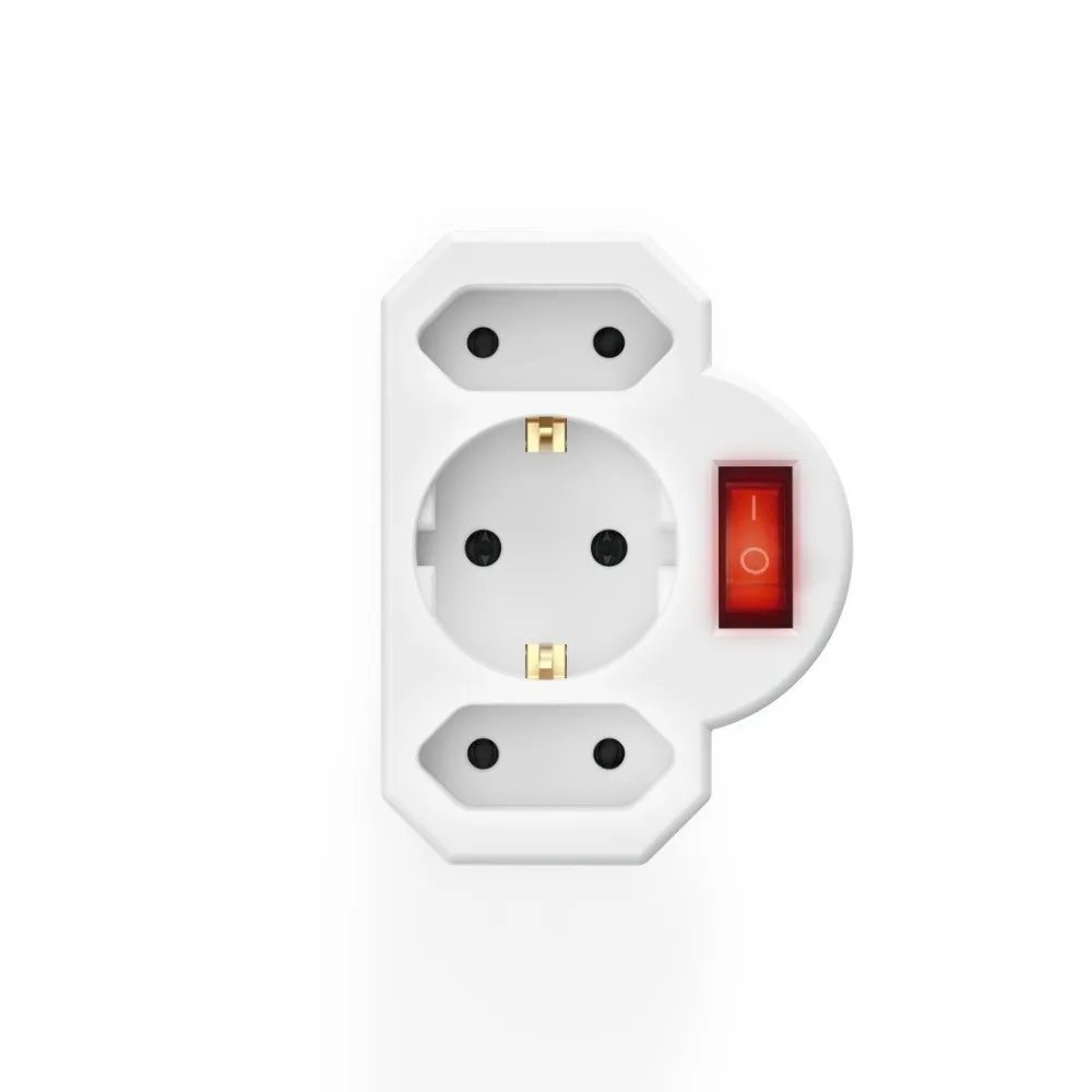 High Quality 1 To 3 Plug Adapter with Switch, German Standard Power Converter, Euro Plug Socket for Turkey & Portugal, 16A