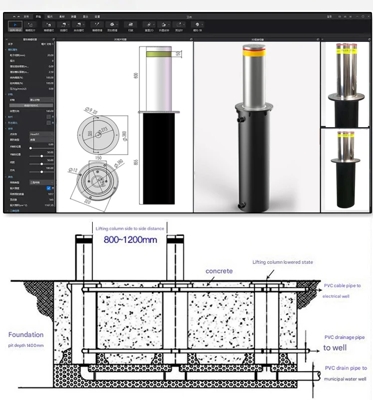 XZL Automatic Hydraulic Lifting Column Intelligent Stainless Steel Anti-collision Column Blocking the Car Bollard