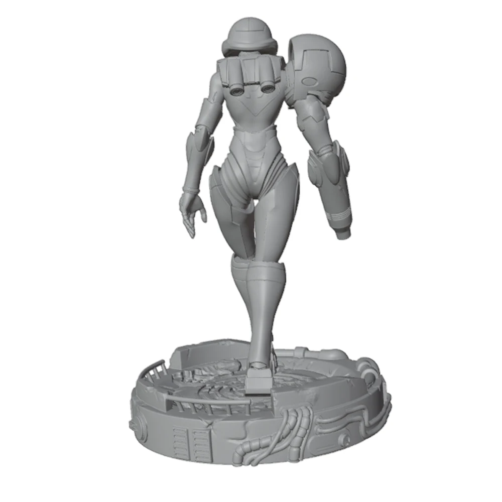 1/24 Sci-fi powered armor warrior, female warrior resin model kit, mini 3D printed gray model doll DIY doll model, not painted view 2