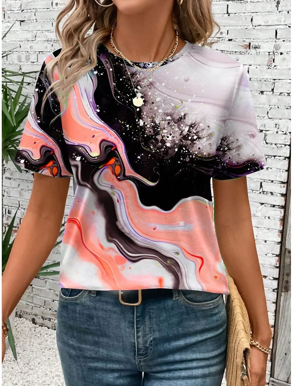 

Summer Fashion Women's T Shirt Graphic Marble Modern Stylish Classic Short Sleeve Crew Neck Tees Round Neck Regular Tops