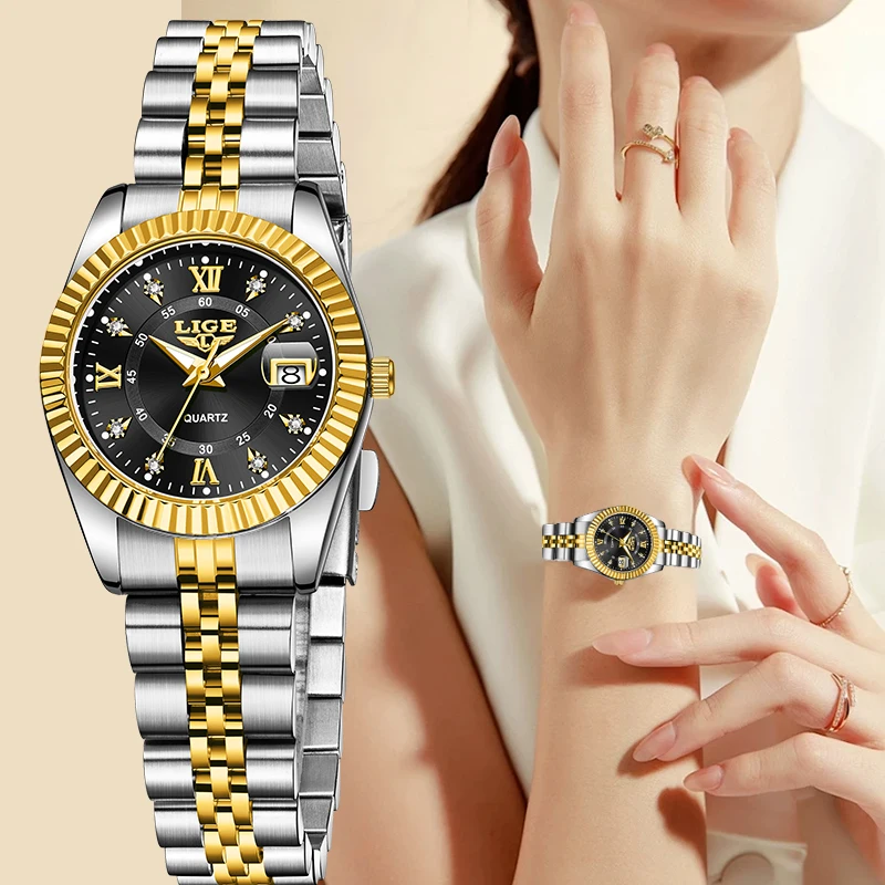 LIGE Original Design Quartz Woman Watch Fashion Luxury Auto Date Stainless Steel Band Waterproof Women Wristwatches Reloj Mujer