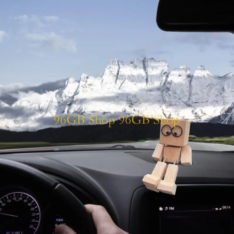 96GB Shaking Wooden Man Car Decoration Small Ornaments Leg-swinging Robot Figurine
